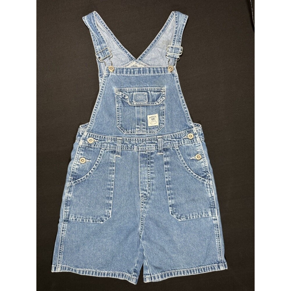 Vintage Route 66 Denim Overall Shorts Juniors 7/8